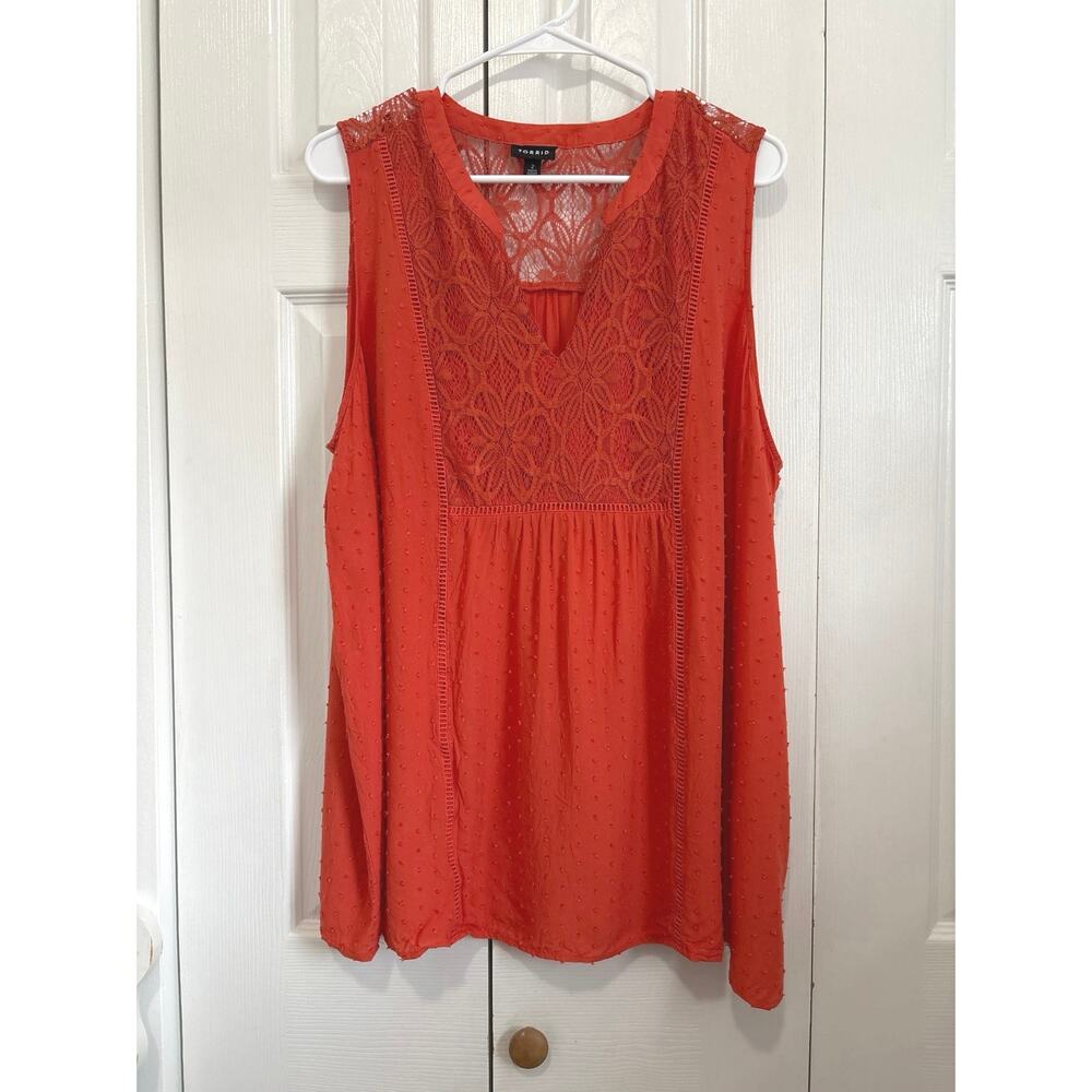 Torrid Orange Sleeveless Swiss Dot Lace Accent Blouse Plus Size 2x